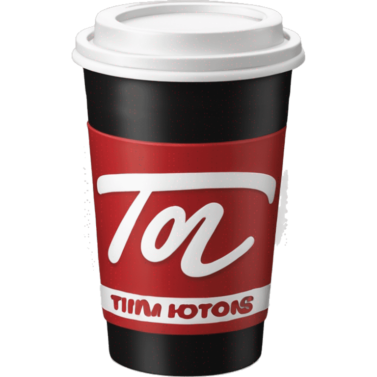 “Red Tim Hortons coffee cup with bold white script logo, black plastic lid, and smooth, minimalist design.” emoji