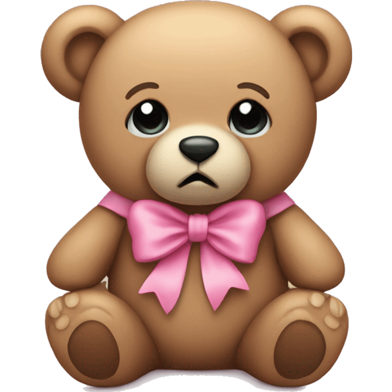 Sad teddy bear with pink bow holding hand out emoji