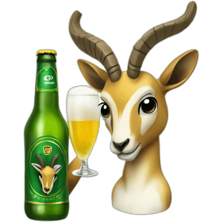 springbok wearing green and gold drinking beer emoji