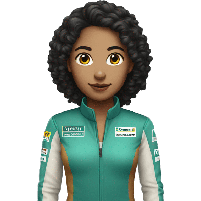 young woman formula 1 driver with black curly hair and light brown skin emoji