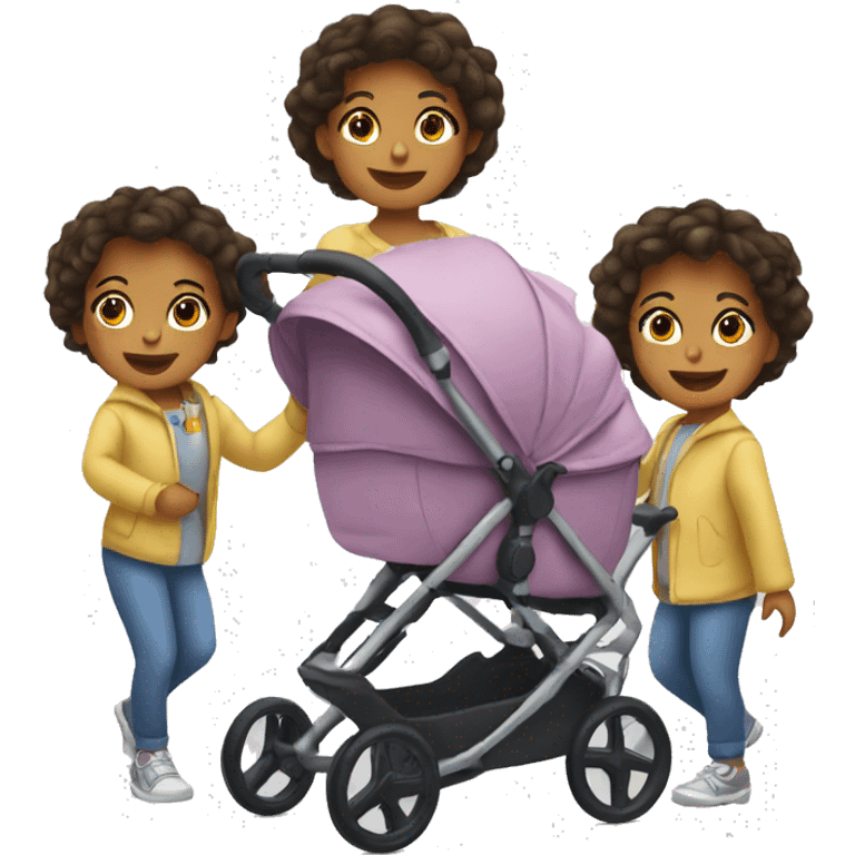 Girl pushing a double stroller for twins emoji