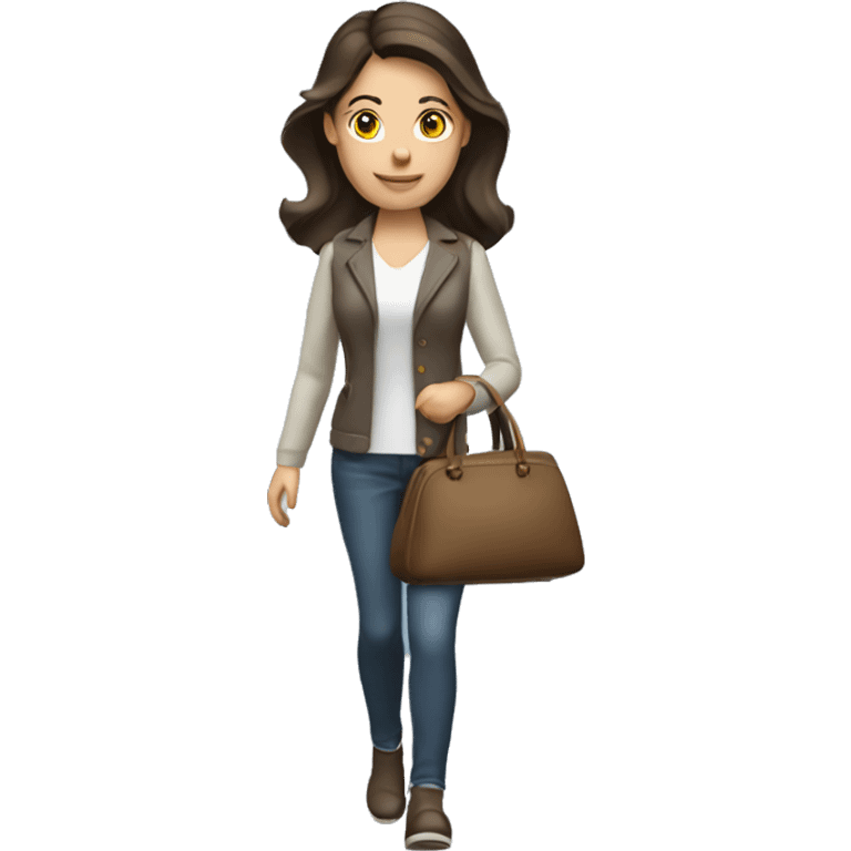 brunette caucasian woman dressed nice walking with a purse emoji