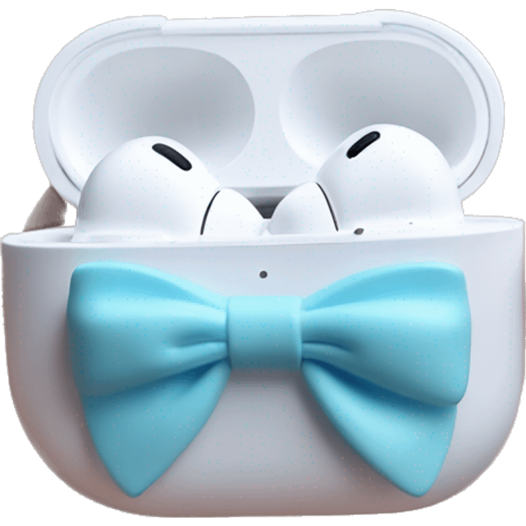 AirPods Pro in a white case with a pastel blue bow on the case emoji