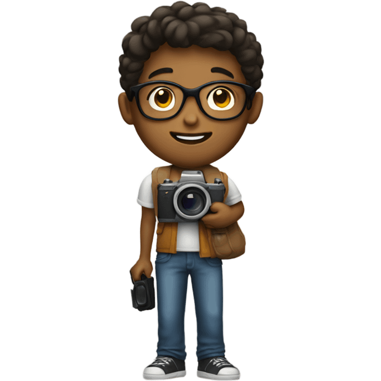 medium skin boy with glasses holding a camera emoji