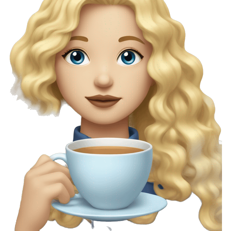 Girl sipping tea with blonde wavy hair and blue eyes emoji