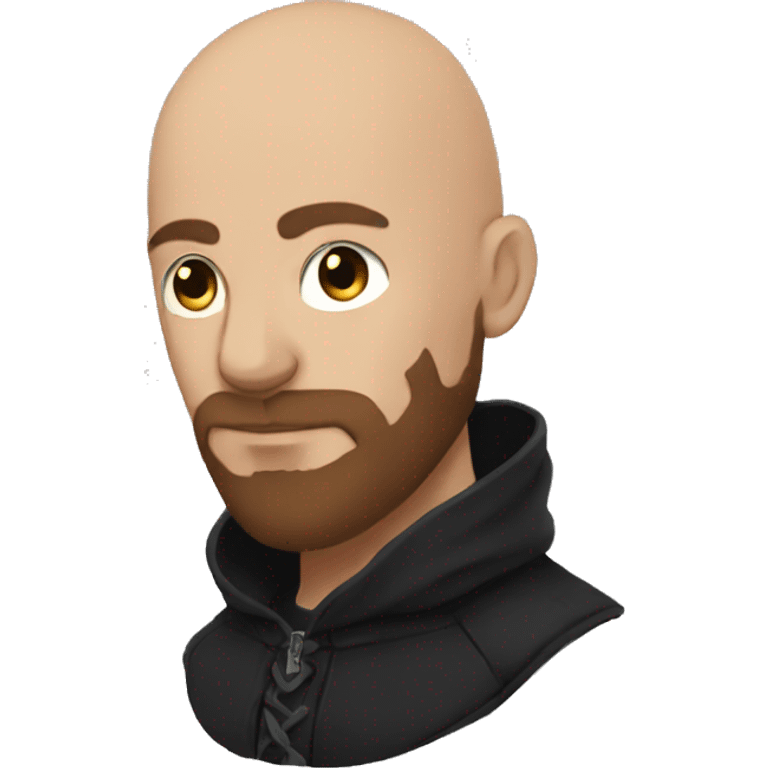 bald human rogue with brown beard and black hood in love emoji