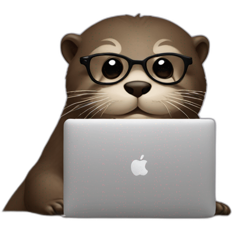 otter with glasses lean against a pillow while using a macbook emoji