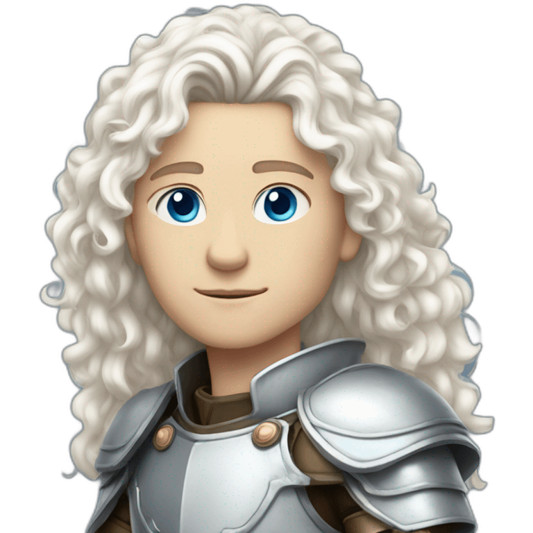 white androgynous guy white long curly hair armor blue eyes emoji