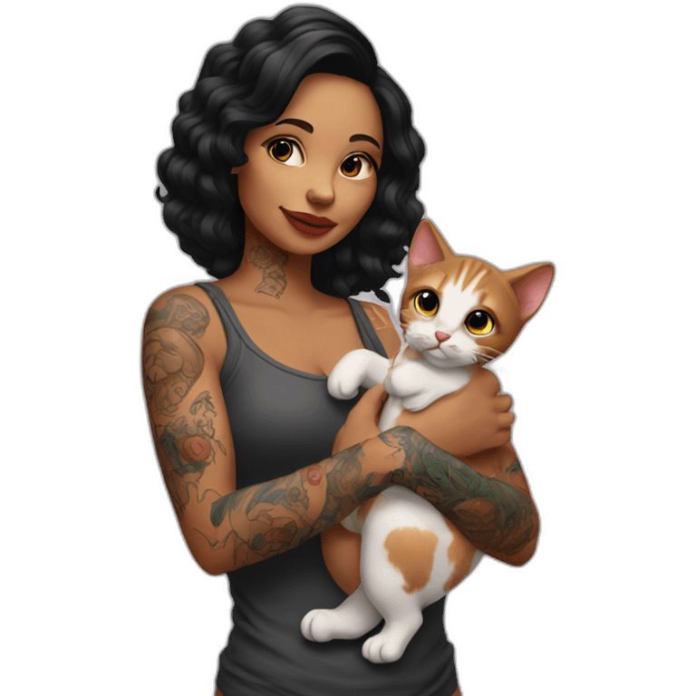 tattooed woman with a baby cat in her hand emoji