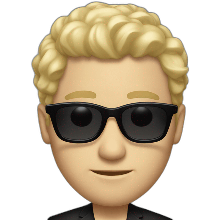 white guy in black suit with blonde hair and black non-shinethrough sunglasses emoji