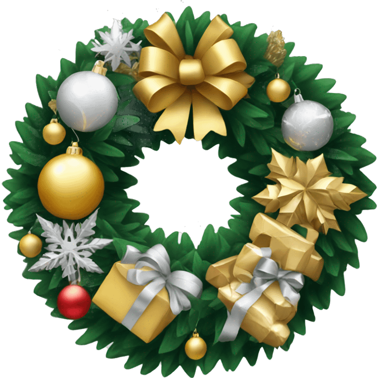 Christmas wreath with silver and gold decorations emoji