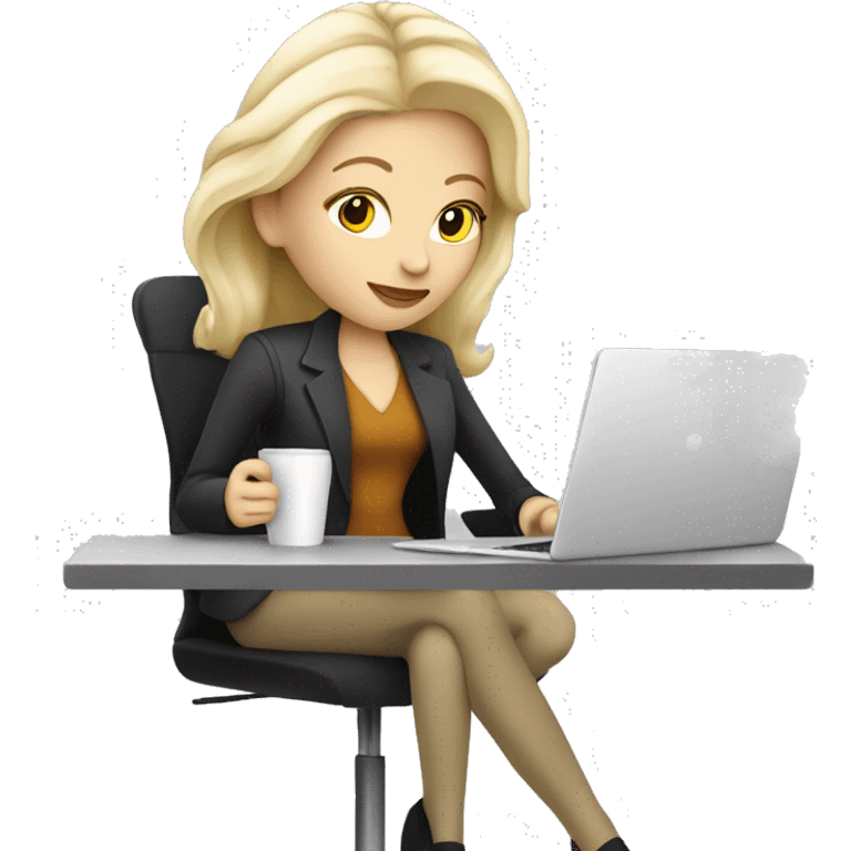 pale skin blonde female designer drinking coffee with her laptop emoji