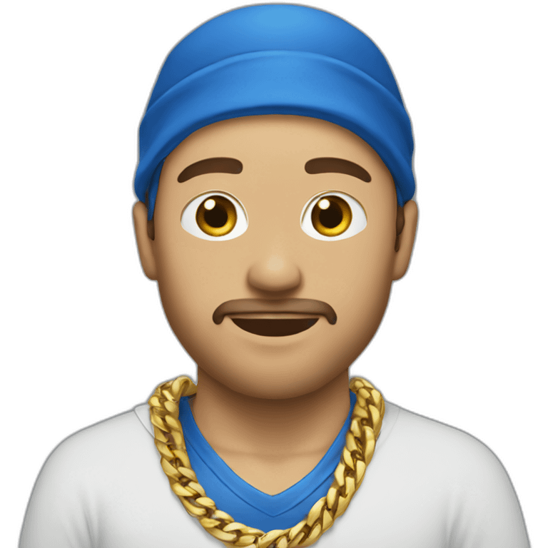 White male with blue bandana wearing gold chains  emoji