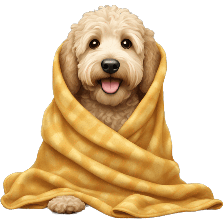 Golden doodle wrapped in blanket emoji