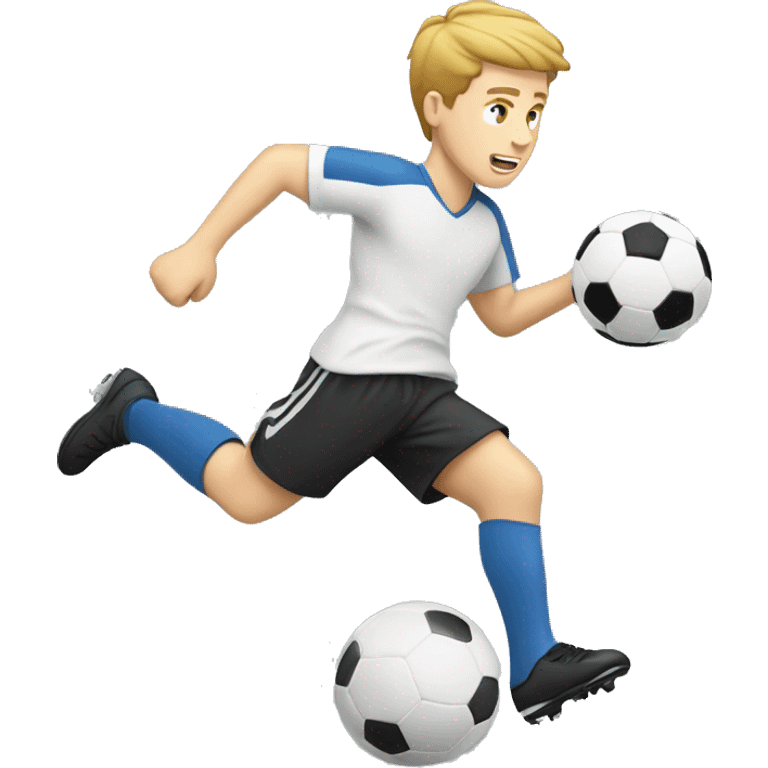 a white boy kicking soccer, runing emoji