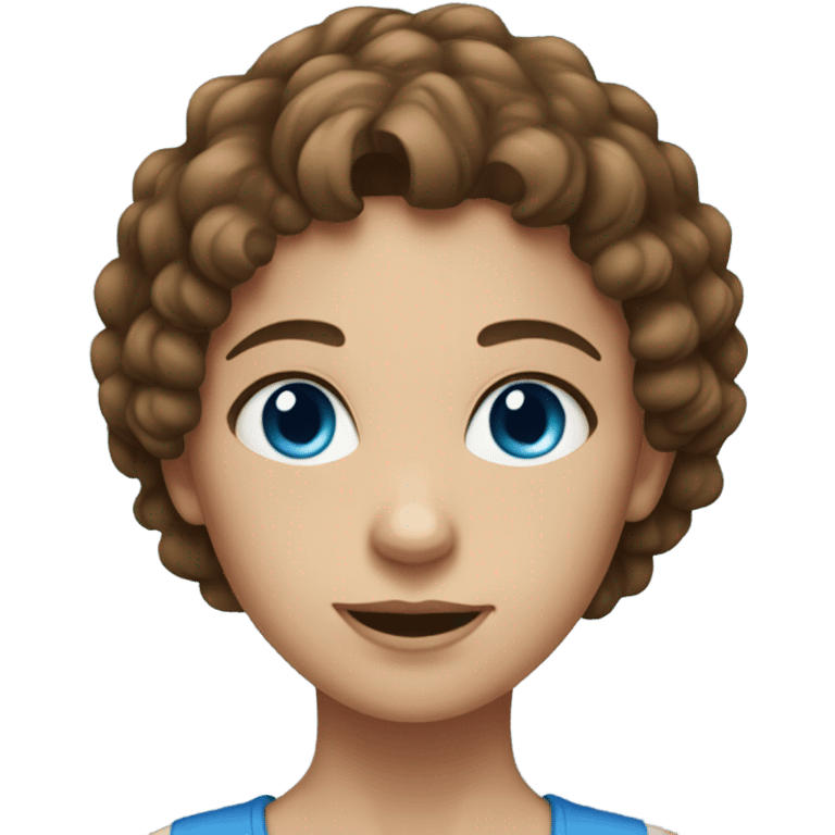 a girl with short brown curly hair with blue eyes emoji