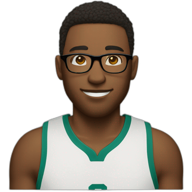 Tall basketball player with short hair and glasses emoji