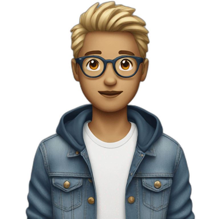 A cool boy in a denim jacket and round glasses emoji