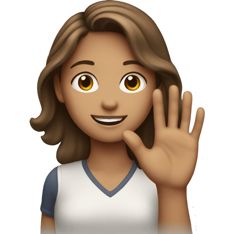 brown haired girl waving emoji