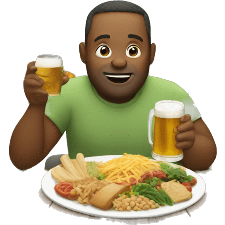 Dad eating lots of food with belly and beer in a garden emoji