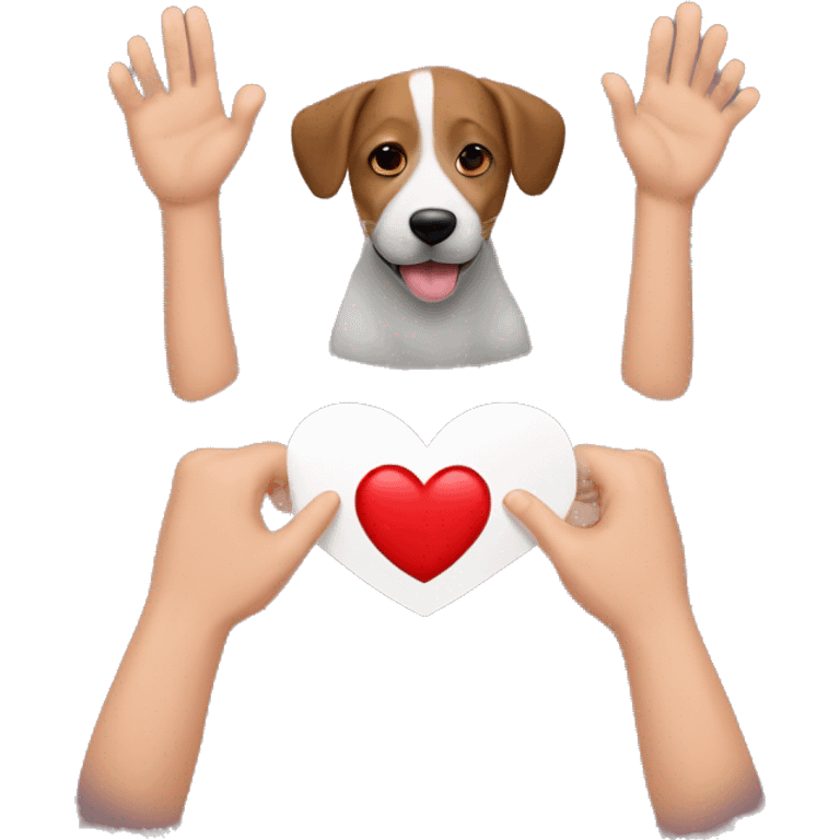 Corazón con manos con perro adentro emoji