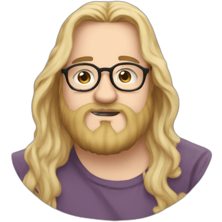 Chubby non binary Big lebowsky round glasses long blond hair chaotic beard drink rhum emoji