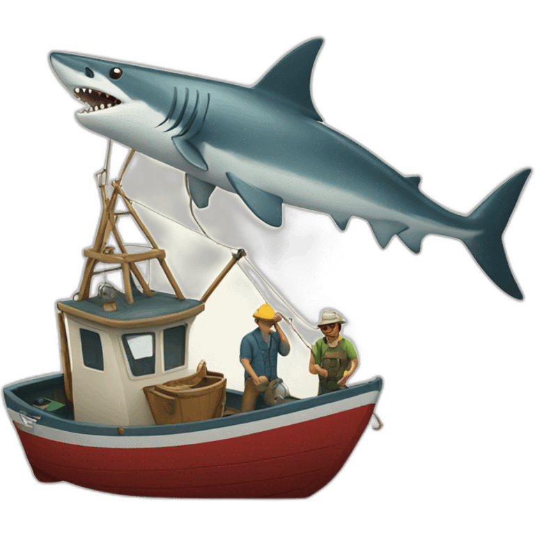 Fishing boat with fishermen catching a shark emoji