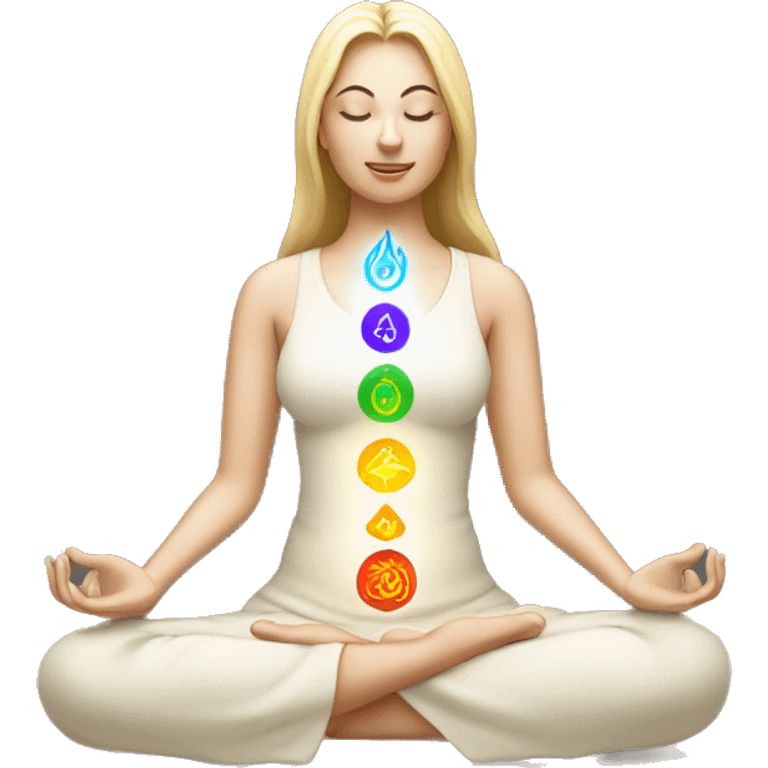 Light lady with 7 chakra symbols meditating mudra emoji