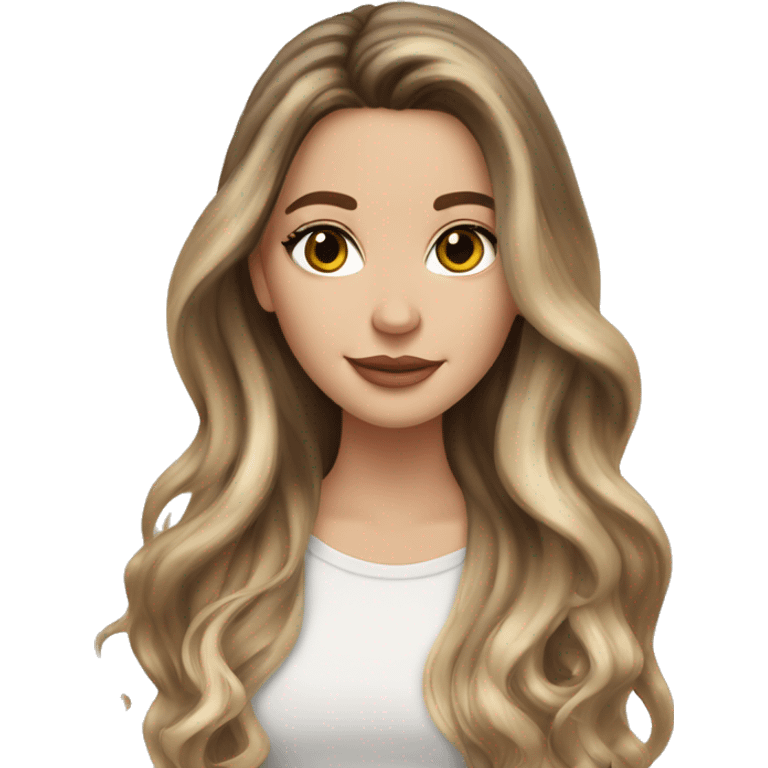 White girl with long voluminous brown hair with blonde highlights balayage, hazel eyes and nose ring emoji