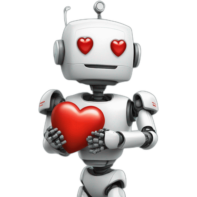 robot holding a red heart emoji