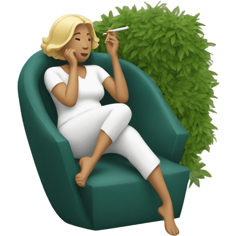 Woman laying in a bush with a cigarette ￼ emoji