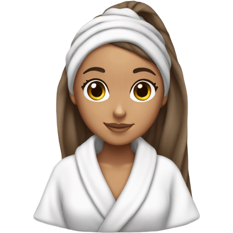 ariana grande in bath robe with hair towel emoji