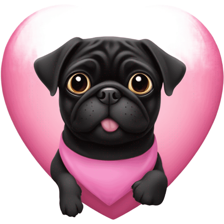 Black pug in a pink heart emoji