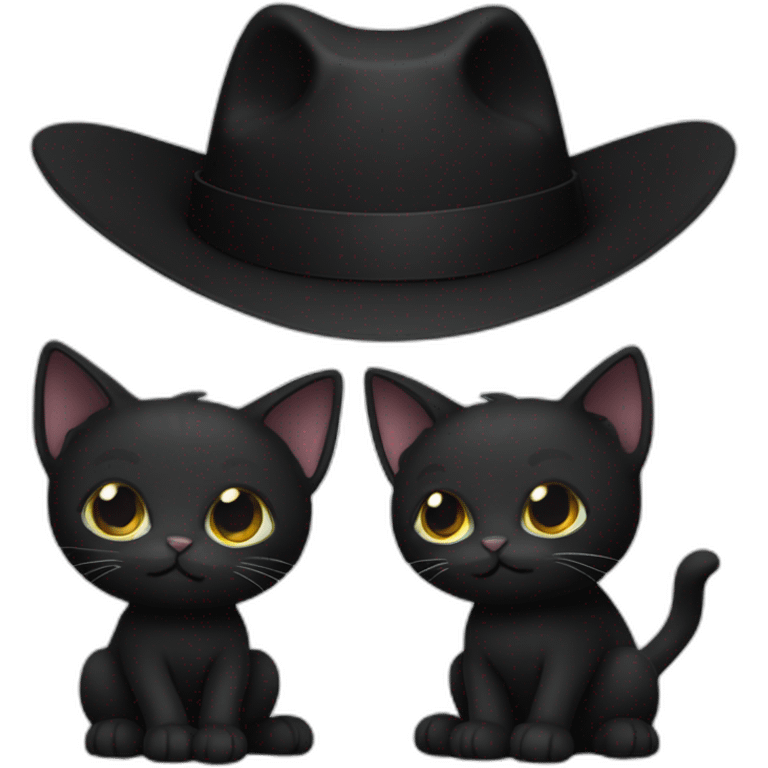 A full body view of a black cat with a wicht black hat emoji