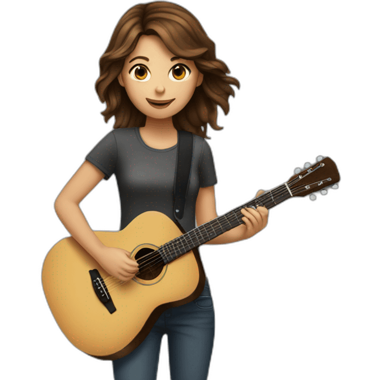 Girl with brown hair playing guitar emoji