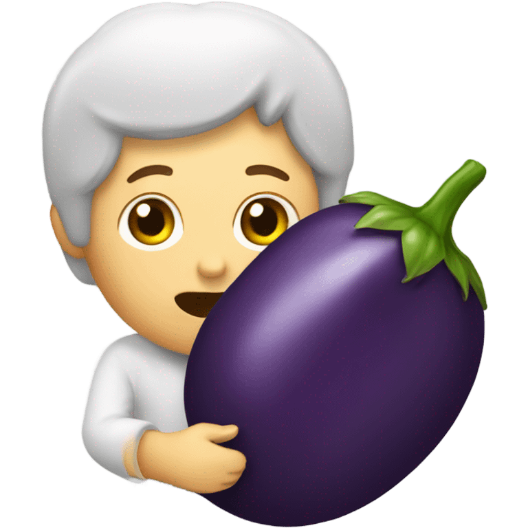 A person eating on a egg plant emoji