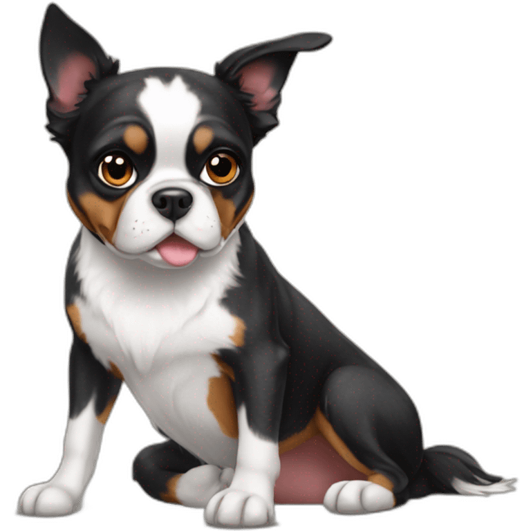 Boston terrier sitting with a Australian Shepherd emoji