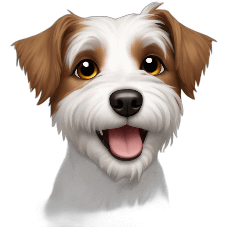 happy scruffy jack russel maltese dog with brown ears white face emoji