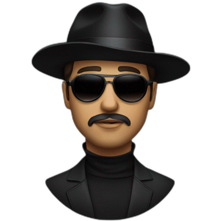 A man in a black hat, black round sunglasses and a black mask emoji