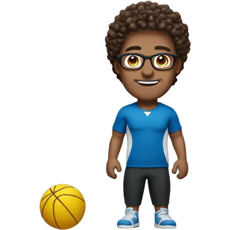 man with glasses, and short brown curly hair, with sportswear emoji