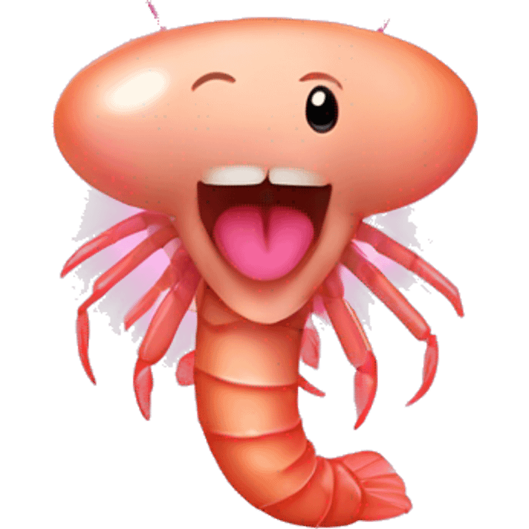 Happy shrimp with a pink bow on head  emoji