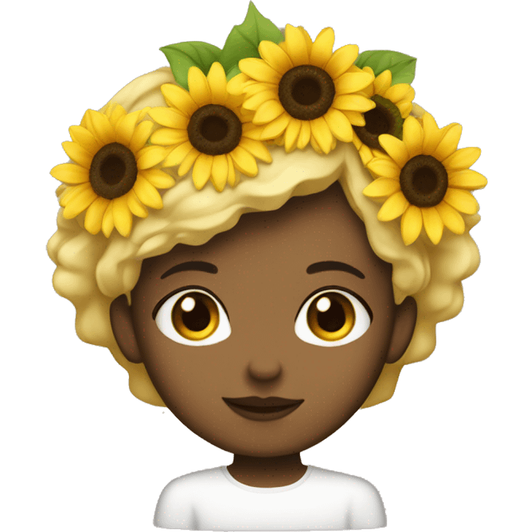 brown eyes girl with blonde short hair and a sunflower crown emoji