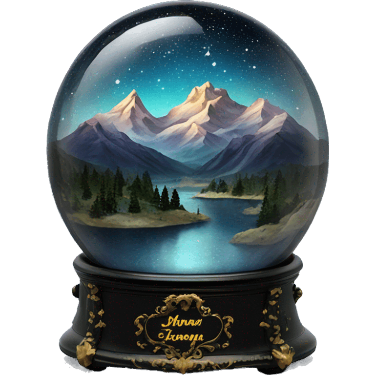 vintage black rococo night sky mountains snow globe emoji