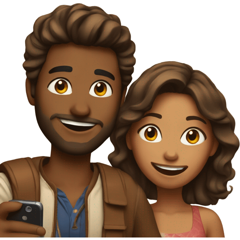 Brown couple taking a selfie together  emoji