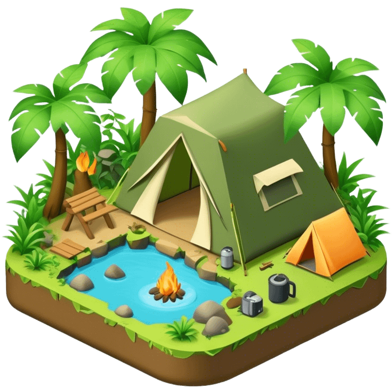 3d-isometric- jungle with camping emoji