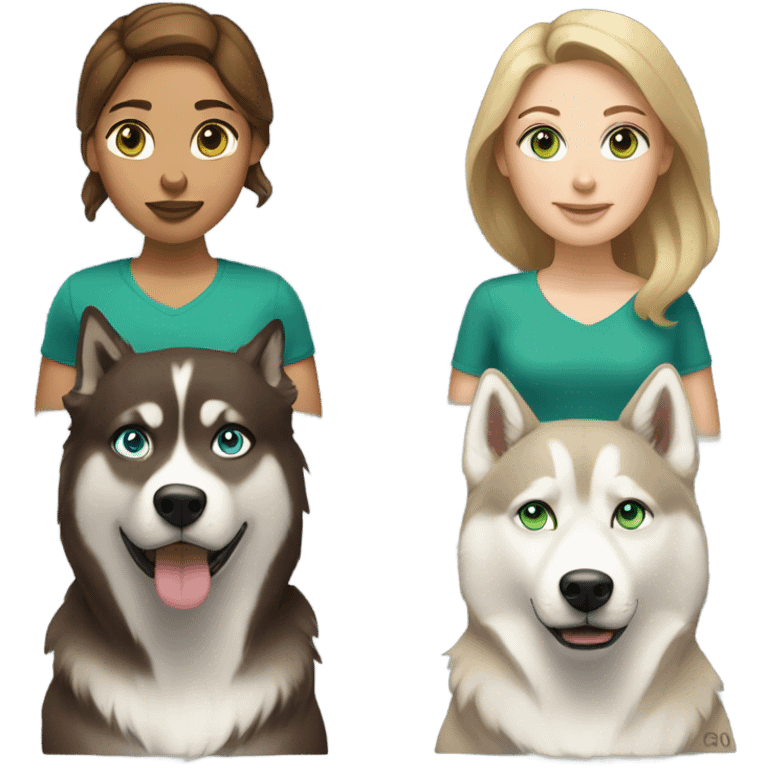 White Woman hair brown and bleus eyes and golden Husky With green eyes emoji