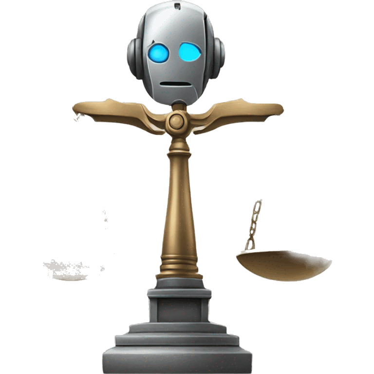 a balance of justice with a robot head in one side and a school on the other side emoji