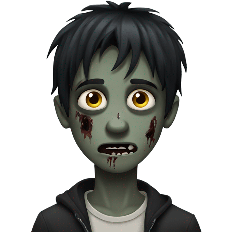 Boy, zombie, emo, black hair, medium long, dark, spooky, creepy expression emoji