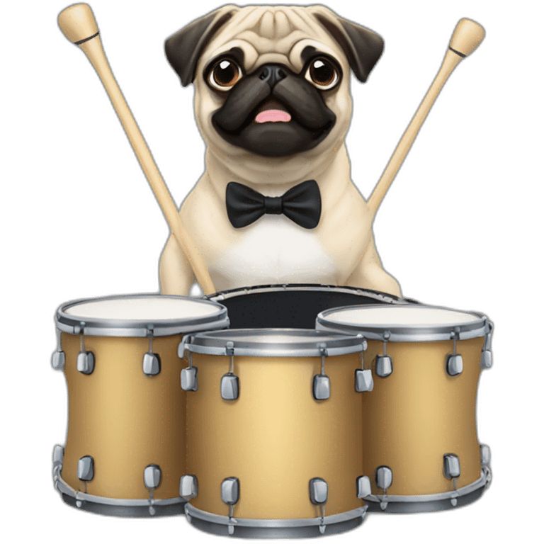 Pug with bow tie playing drums emoji