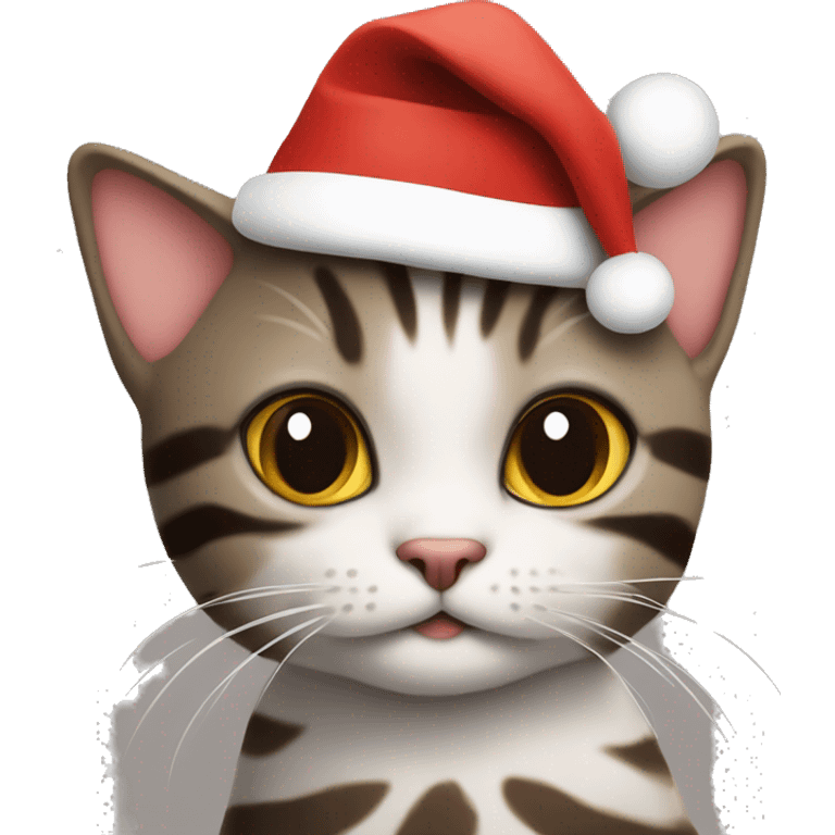 ￼ Cat with dark brown stripes with a Christmas hat on emoji